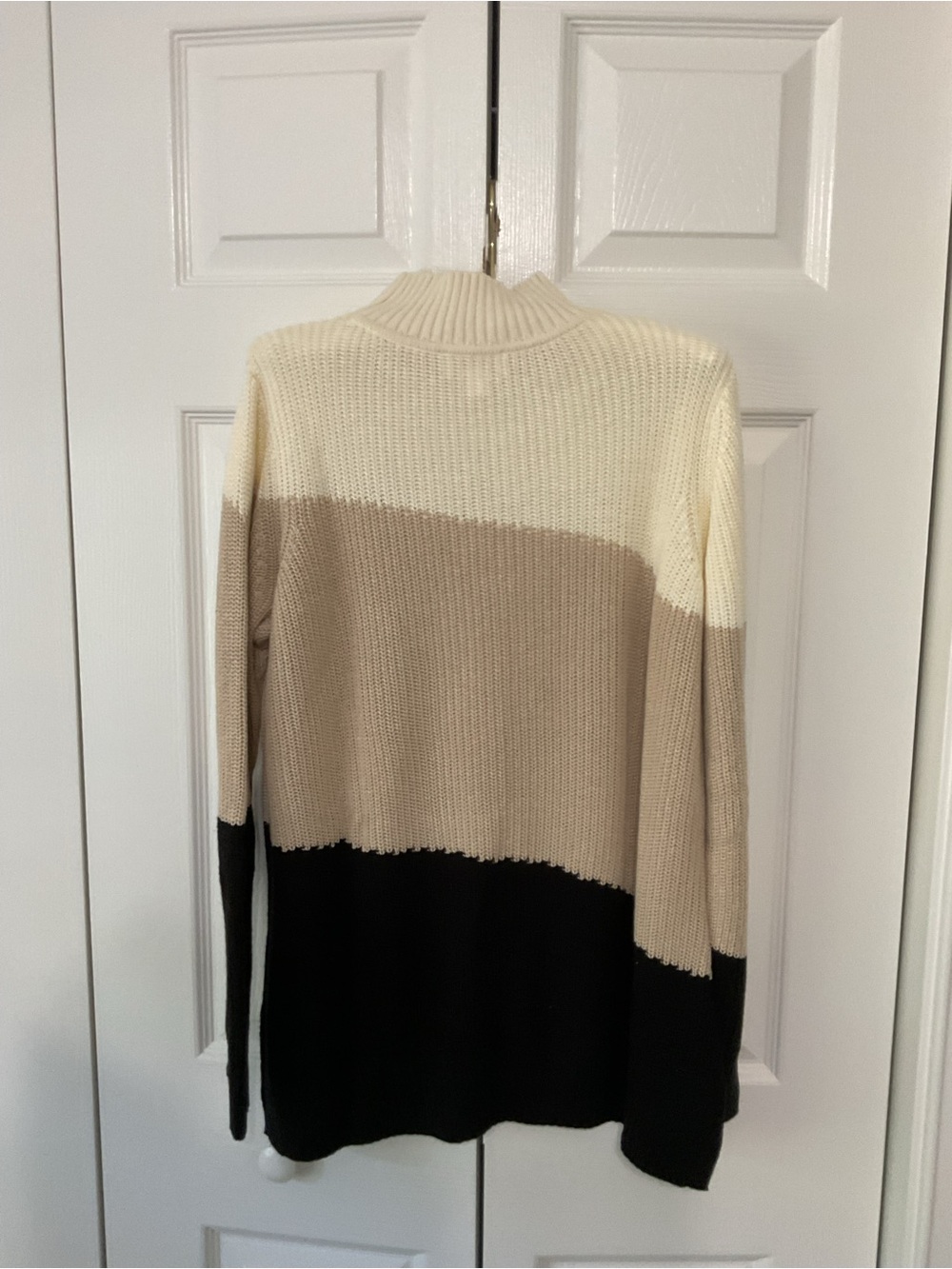Kim Gravel Colorblock Mock Neck Sweater in Cream, Beige & Black - Picture 2 of 6